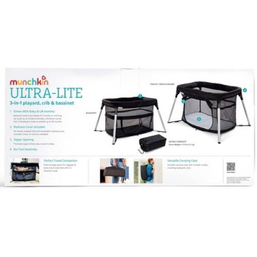 Munchkin Ultra-Lite 3-in-1 Playard, Crib and Bassinet - Black MAY HAVE MISSING PIECES