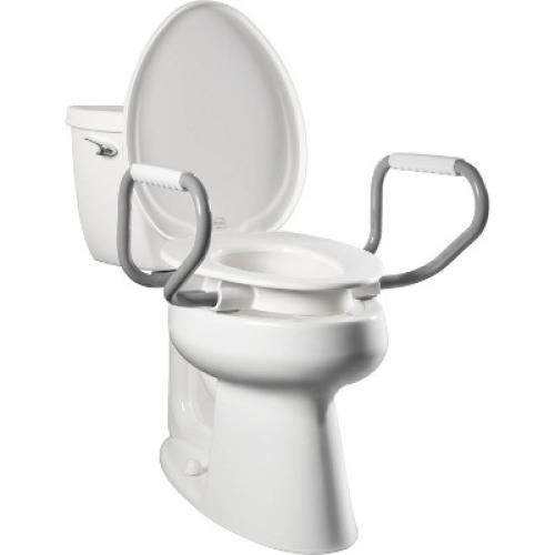 Assurance with Clean Shield Elongated Plastic Premium Raised Toilet Seat in White with Support Arms - Bemis