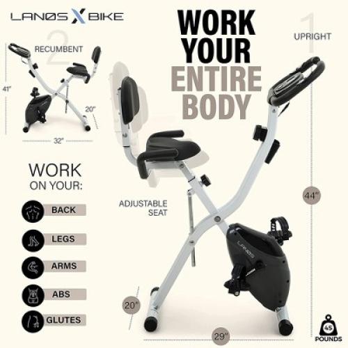 Color Black Lanos Portable 2 In 1 Foldable Exercise Workout 10 Level Adjustable Intensity X Bike Machine for Home with Precision Balanced Flywheel,