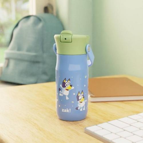 Zak Designs 14oz Bluey Stainless Steel Vacuum Harmony Straw Water Bottle Blue