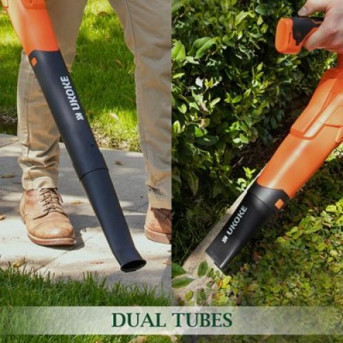 Ukoke Powerful 40V Brushless Cordless Blower (130 MPH / 550 CFM),for Blowing Snow Debris, Leaves, and Dust 2.0Ah Battery and Charger Included, Orange