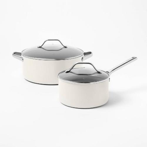 7pc Nonstick Ceramic Coated Aluminum Cookware Set Cream - Figmint™