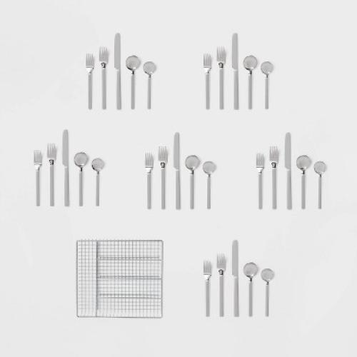 30pc Squared Straight Flatware Set with Caddy - Room Essentials™