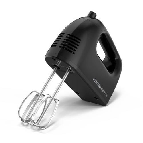 KitchenSmith 5 Speed Hand Mixer: Black, 150W, Dishwasher-Safe Parts, Metal Whisk, Handheld Cooking Mixer