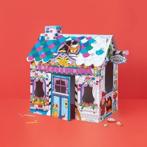 Christmas Craft Color-Your-Own Bakery Fort - Mondo Llama™: DIY Art Kit, Cardboard Panels, Ages 6 , 40.5 H x 47.3 D x 55.5 W