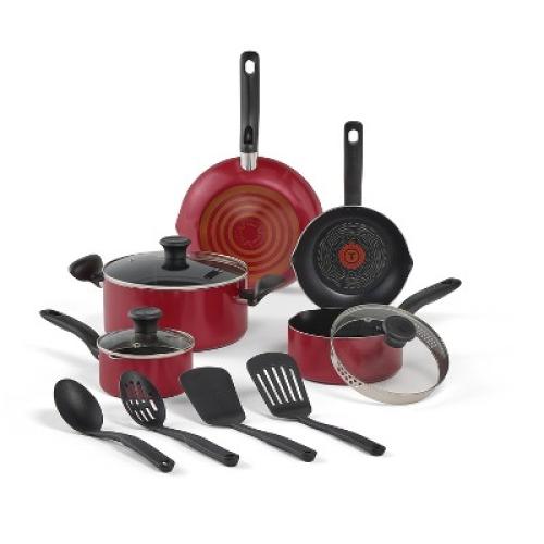 T-Fal 12pc Simply Cook Nonstick Cookware Set Red: Aluminum, Ergonomic Handles, Tempered Glass Lids, Oven-Safe to 350°F ‼️possibly missing items ‼️