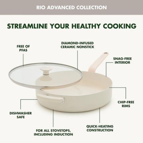 GreenPan Rio Advanced 5qt Ceramic Nonstick Saute Pan with Lid Cream