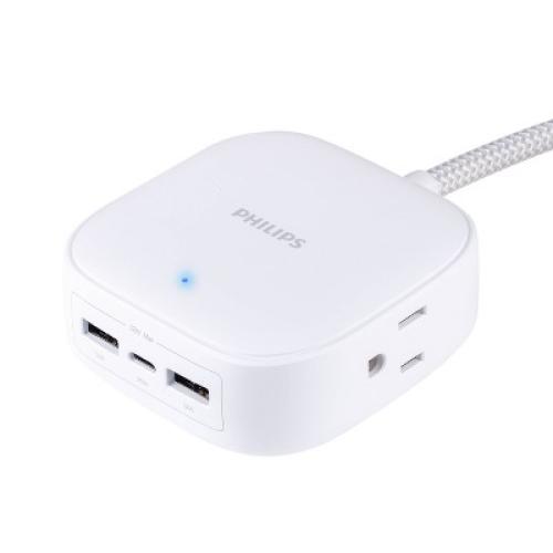 Philips Desktop Charging Station 2 USB-A 1 USB-C 2 Outlet 5ft Cord - White