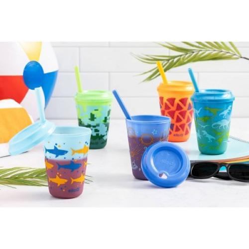 Ello 12oz 4pk Plastic Chameleon Color Changing Cups with Twist on Lids Blue