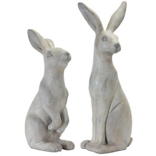 DAMAGE TO EAR AND CHIPED PAINT Melrose Natural Stone Rabbit Statue (Set of 2)