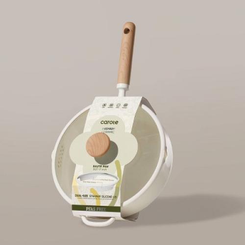 Carote 5qt Ceramic Nonstick Saute Pan with Lid Cream