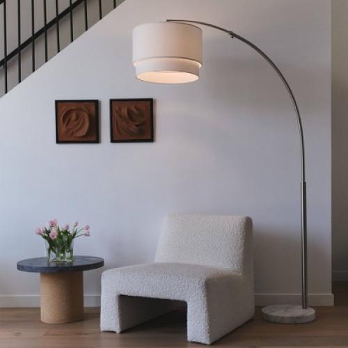 Brightech Mason Modern Marble Base Adjustable Arm Extendable (Includes LED Light Bulb) Floor Lamp Nickel