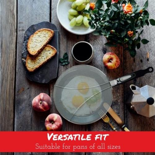 Silver 13 Amco Stainless-Steel Odor Absorbing Splatter Screen with Foldable Handles, 13-Inch Stainless Steel Grease Splatter Guard, Fine Mesh for Frying Pan