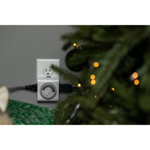 GE Indoor Mechanical Timer 24hr 2-Polarized Outlet Big Button White: Push Button, No Assembly, 1-Year Warranty, PET Material 2pk