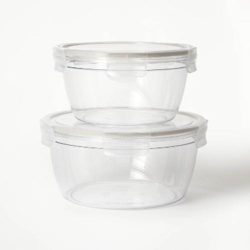 4pc (set of 2) 8.5 Cup and 14 Cup Tritan Plastic Round Food Storage Container Set with Lids Clear - Filament™: Stackable MISSING CLIP ON LARGER BOWL