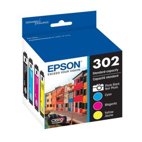 Epson 302 Black, C/M/Y 4pk Ink Cartridges - Black, Cyan, Magenta, Yellow (T302520-CP)