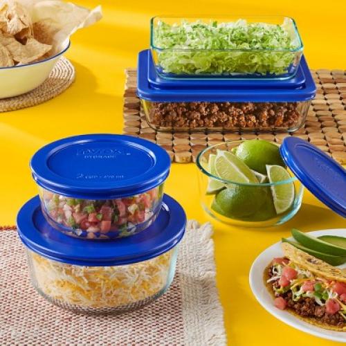 Pyrex 10pc Glass Storage Set: Odor & Stain-Resistant Containers with Lids, Microwave & Freezer Safe, Dishwasher Safe