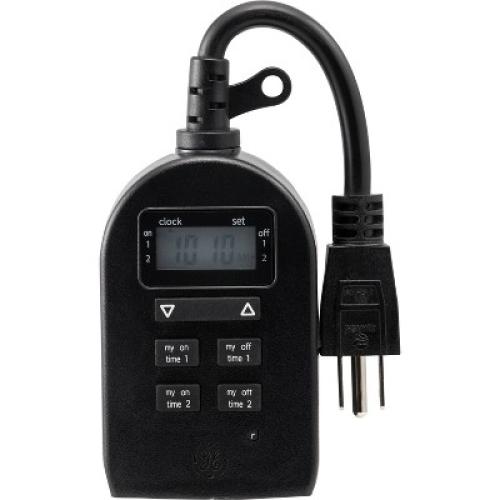 GE myTouchSmart Simple Set Digital Timer Outdoor 1 Grounded Outlet 2 Setting Trigger Plug Black
