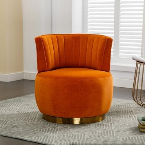 NicBex Living Room Chairs Modern Swivel Chair Round Armchairs with Wide Upholstered Velvet Accent Chair for Gaming, Reading, Living Room, Orange