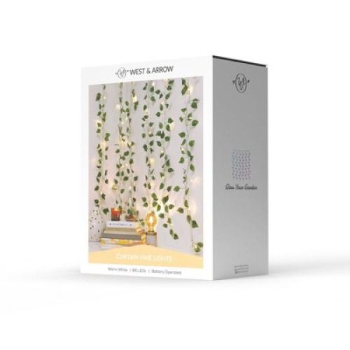 5' x 3.5' LED Vine Curtain String Lights Warm White - West & Arrow: Indoor PVC Ivy Fairy Lights, Battery Operated