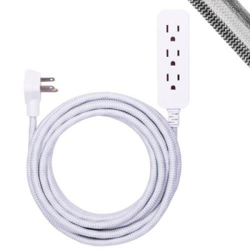 GE 3-Outlet Grounded Extension Cord 15' Braided Cord Gray/White: Indoor Long Extention Cord, 16 AWG, 13 Amps, 15 ft