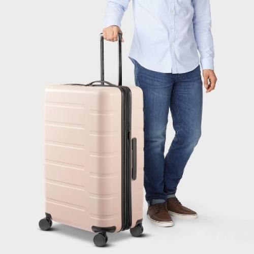Hardside Large Checked Suitcase Pink - Open Story™: Water-Resistant, Spinner Wheels