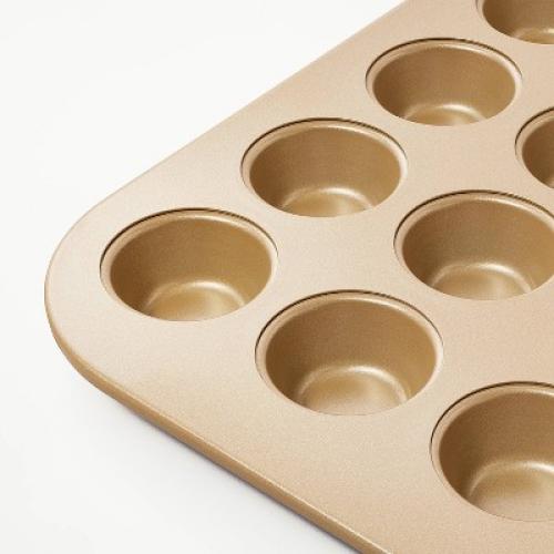 24ct Nonstick Aluminized Steel Mini Muffin Baking Pan Gold - Figmint™