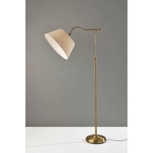 Rodeo Floor Lamp Antique Brass - Adesso: Swing Arm, Adjustable, Mid-Century Modern Design