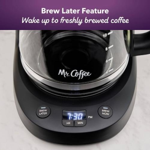 Mr. Coffee 12-Cup Programmable Coffee Maker Black: Stainless Steel Drip Machine, Dishwasher-Safe, Electric, Paper Filter