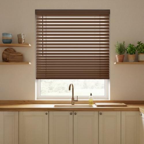 Regal Estate 2 inch Faux Wood Blinds For Windows, 48 Height, Chestnut 34.5W x 48H