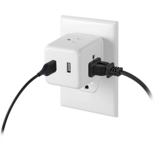 Power Gear 3-Outlet Grounded Cube Tap with 2 USB Ports 2.4A Surge 245J White