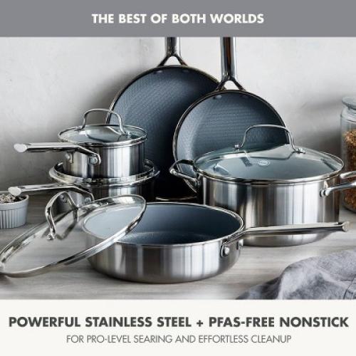 GreenPan Prism 10pc Hybrid Stainless Steel and Ceramic Nonstick Cookware Set