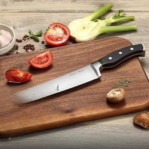 Master Maison 7-Piece Premium Kitchen Knife Set with Knife Block & Dual Knife Sharpener, Black