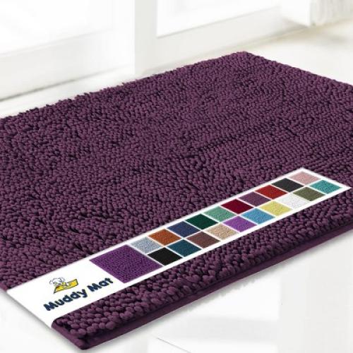Muddy Mat Highly Absorbent Soft Chenille Door Mat and Pet Rug Non Slip Thick Washable Area and Bath Mat for Indoor & Outdoor-Grey Small 18x28