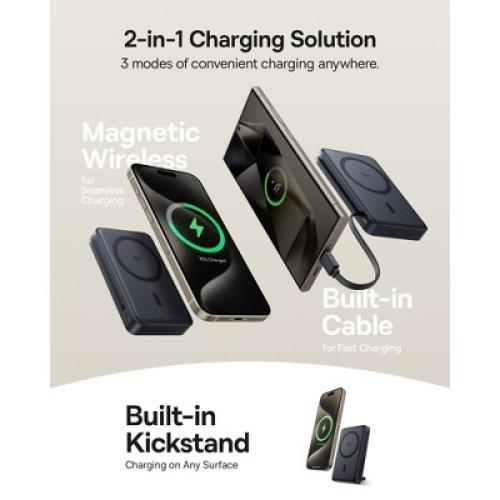 Baseus Nomos Qi2 45W 10000mAh Magnetic Power Bank with Built-In USB-C Cable - Black