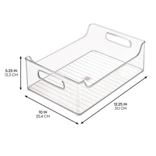 iDESIGN Plastic Fridge and Freezer Storage Organizer Bin with Handle Clear: Kitchen Cabinet Organizer, 12x10x5