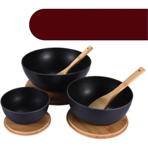 Vdomus Salad Serving Bowls with Lids- Set of 3, Black