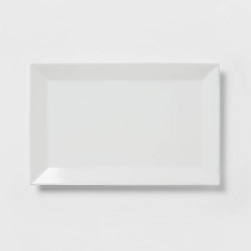 16 x 10 Porcelain Rectangular Rimmed Serving Platter White - Threshold™: Traditional Rectangle Serving Dish
