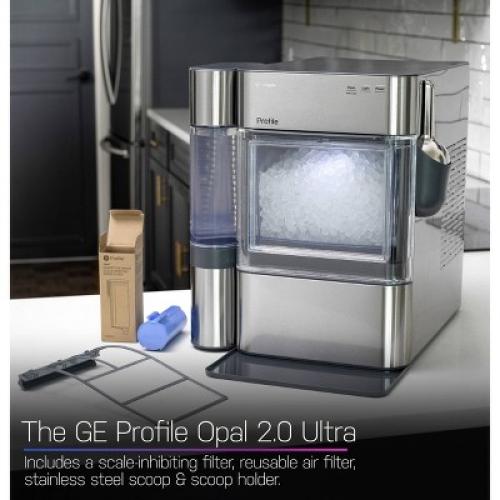 GE Appliances Opal 2.0 Ultra Nugget Ice Maker with Side Tank and Scale Inhibiting Filter Stainless Steel
