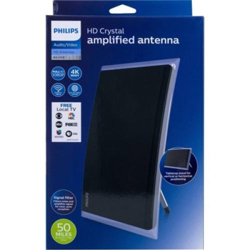 Philips Crystal HD Indoor Amplified TV Antenna with 6' Coaxial Cable – Black