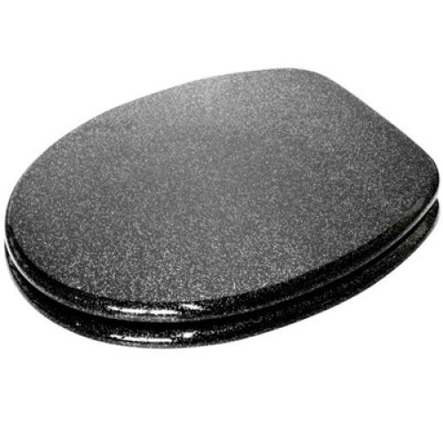 Sanilo Round Molded Wood Toilet Seat with No Slam, Slow, Soft Close Lid, Stainless Steel Hinges, Unique Fun Decorative Design, Glittering Black