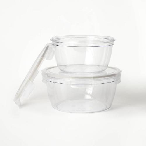 4pc (set of 2) 8.5 Cup and 14 Cup Tritan Plastic Round Food Storage Container Set with Lids Clear - Filament™: Stackable MISSING CLIP ON LARGER BOWL