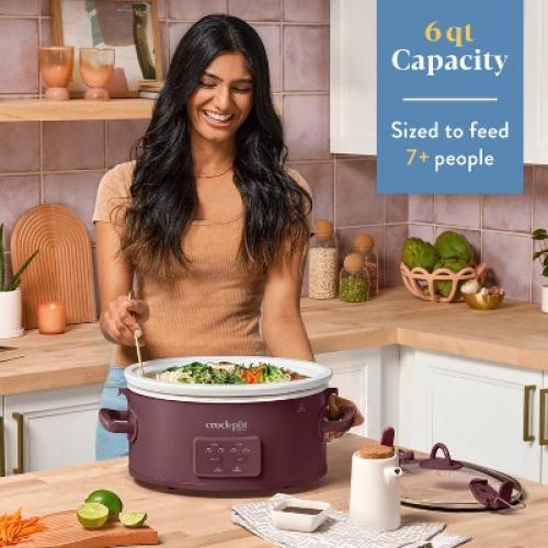 Crock-Pot 6qt Cook & Carry Programmable Slow Cooker Ceramic Lambrusco Red: 3 Settings, Dishwasher-Safe Parts, 210W