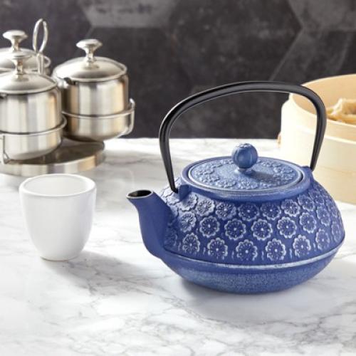 Juvale Cast Iron Tea Pot with Stainless Steel Loose Leaf Infuser, ****Blue****, 34 oz