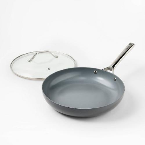 12 Aluminum Ceramic Fry Pan with Cover Dark Gray - Figmint™