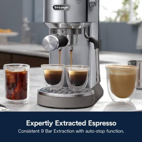 DeLonghi Dedica Duo Espresso and Cold Brew Machine with Milk Frother for Hot & Iced Coffee, Cappuccinos, Lattes & More Stainless Steel