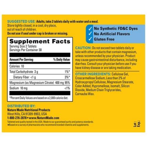 Nature Made Extra Strength Dosage Magnesium Citrate Tablets, Bone and Muscle Support - 60ct