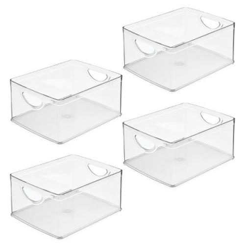 iDesign Stackable Pantry Storage Bin with Handles, Set of 4, Clear, Made in USA