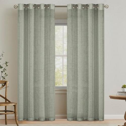 H.Versailtex Linen Curtains Nickel Grommet Energy Saving Light Filtering Semi Sheer Curtain TERRACOTTA 52W x 96L
