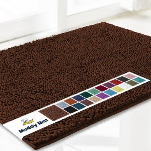 Muddy Mat Highly Absorbent Soft Chenille Door Mat and Pet Rug Non Slip Thick Washable Area and Bath Mat for Indoor & Outdoor-Grey Small 18x28